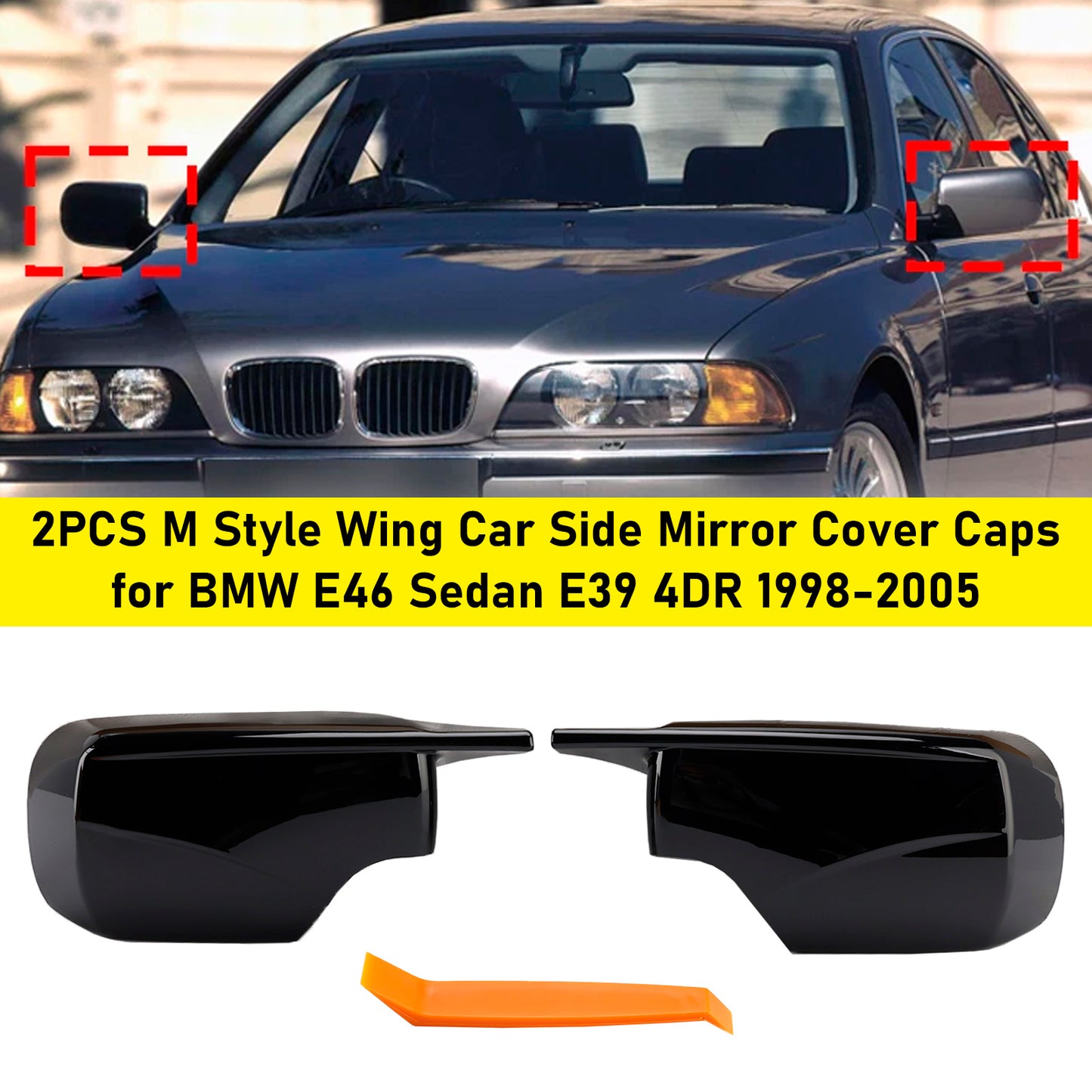 1998-2005.02 BMW 3 Series E46 Sedan 51168238375 2PCS M Style Wing Car Side Mirror Cover Caps