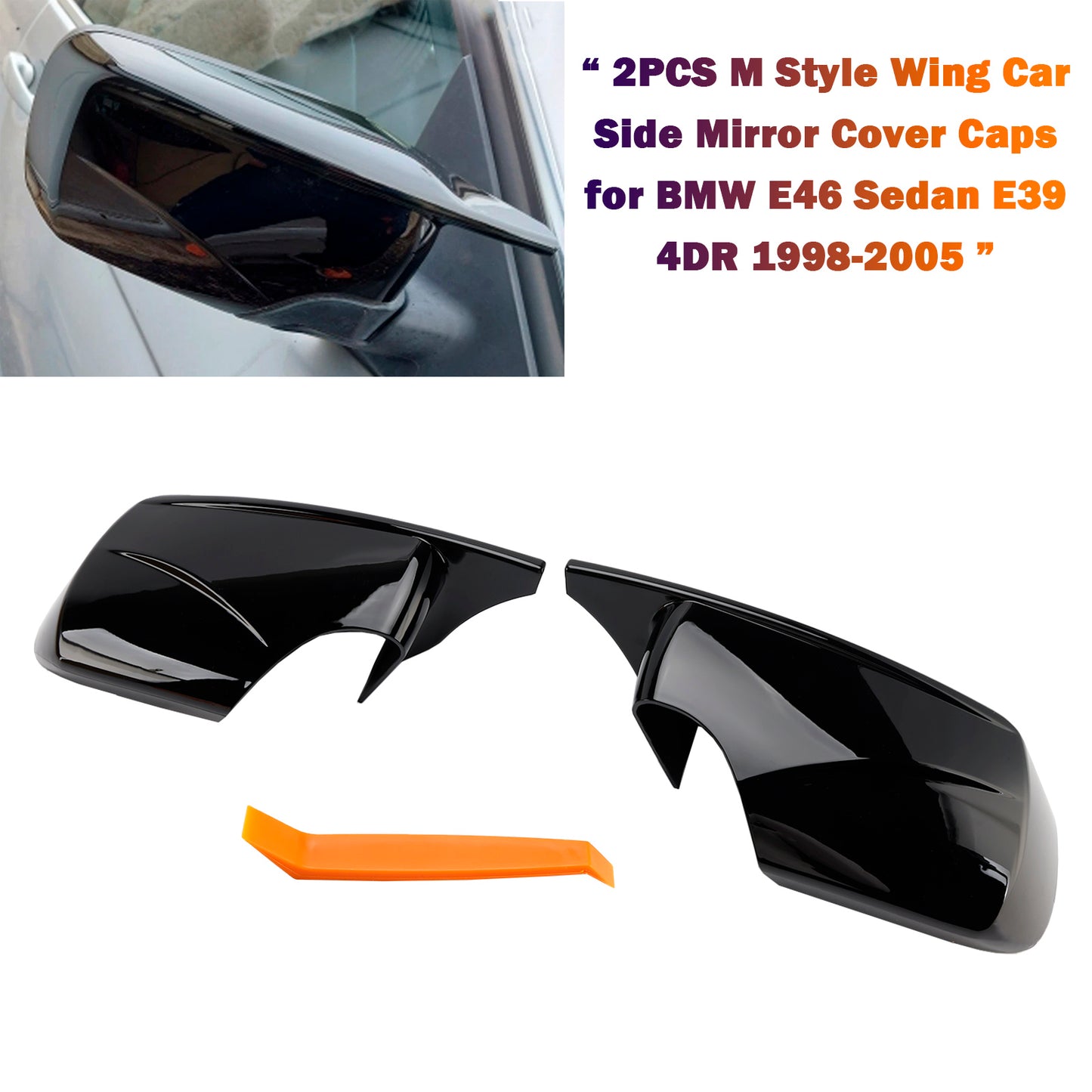 1998-2005.02 BMW 3 Series E46 Sedan 51168238375 2PCS M Style Wing Car Side Mirror Cover Caps