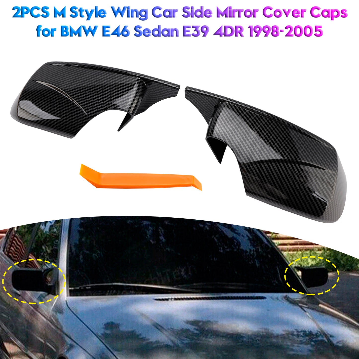 1998-2005.02 BMW 3 Series E46 Sedan 51168238375 2PCS M Style Wing Car Side Mirror Cover Caps