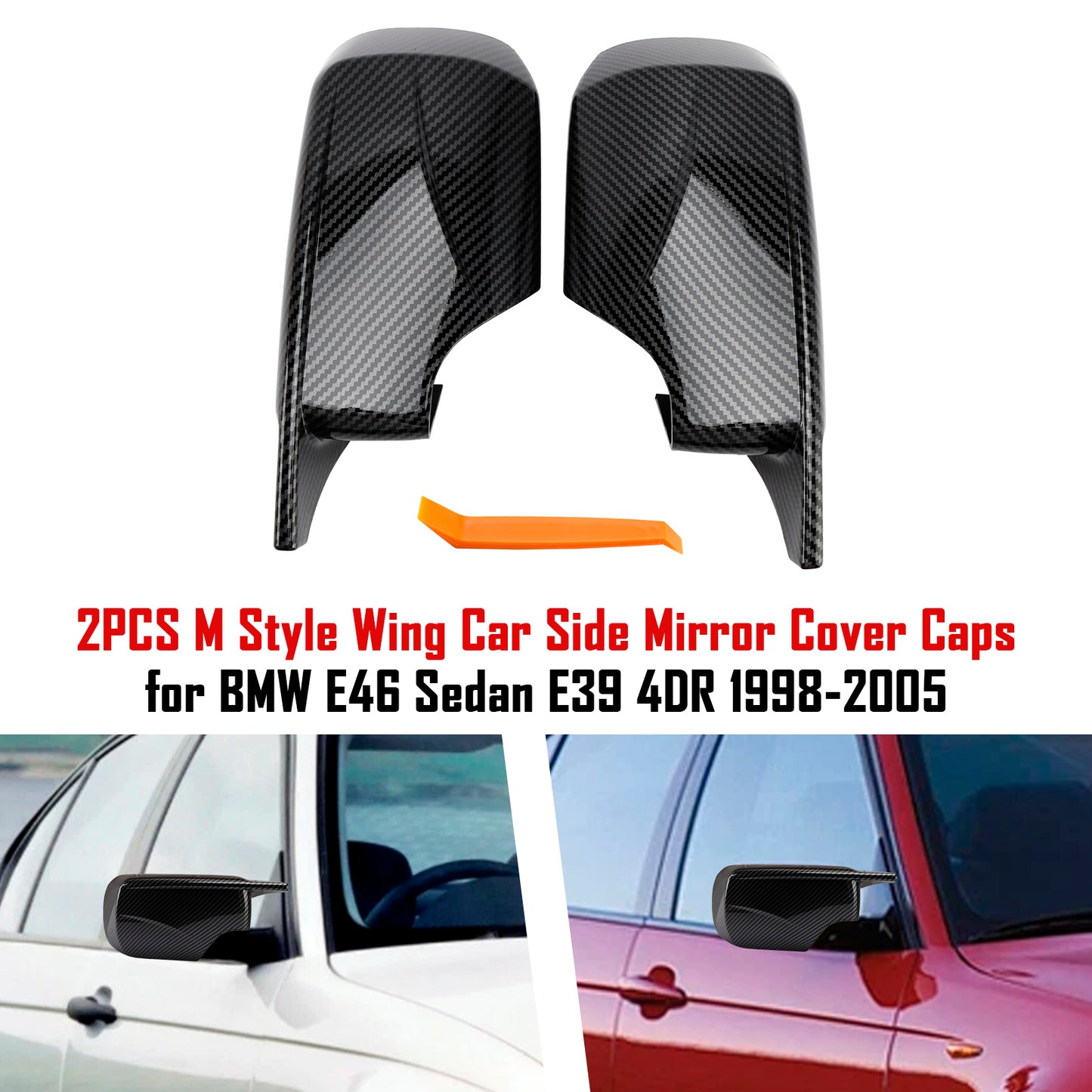 1998-2005.02 BMW 3 Series E46 Sedan 51168238375 2PCS M Style Wing Car Side Mirror Cover Caps