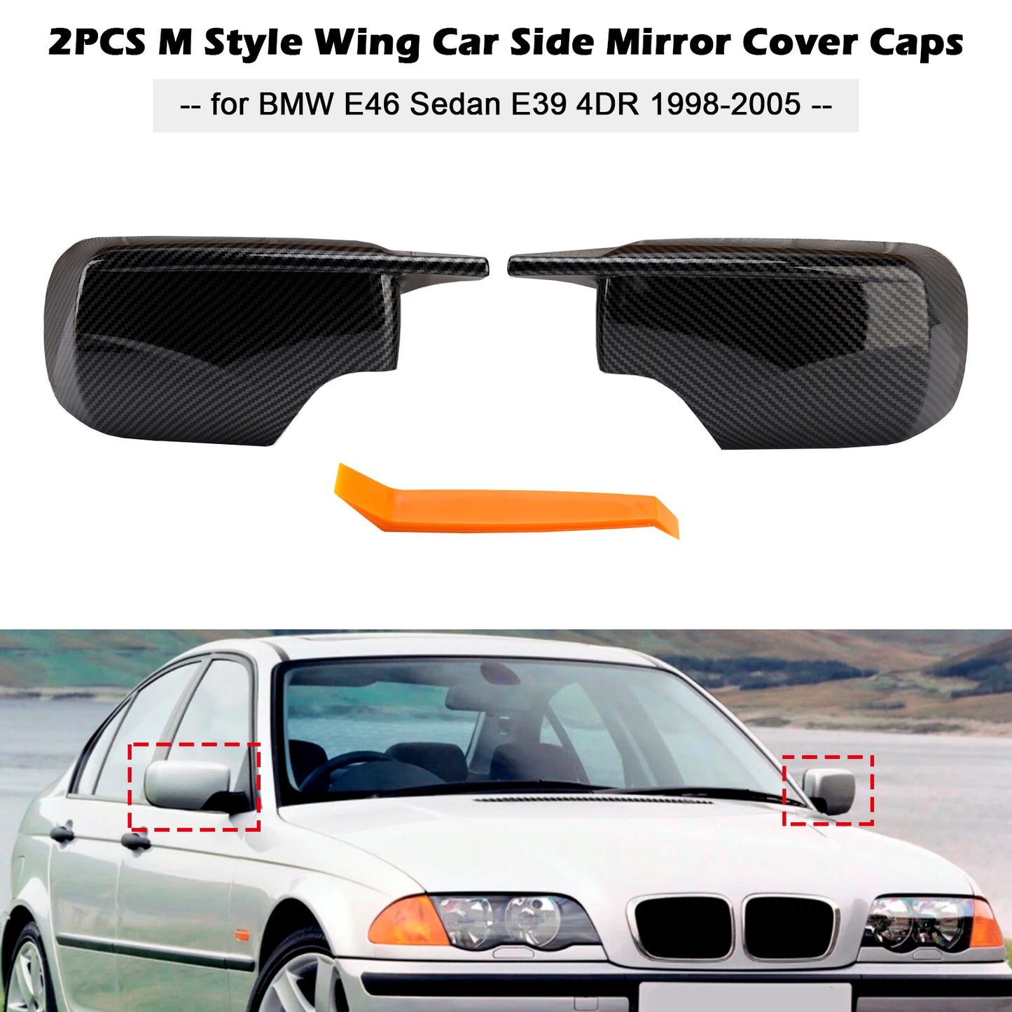 1998-2005.02 BMW 3 Series E46 Sedan 51168238375 2PCS M Style Wing Car Side Mirror Cover Caps