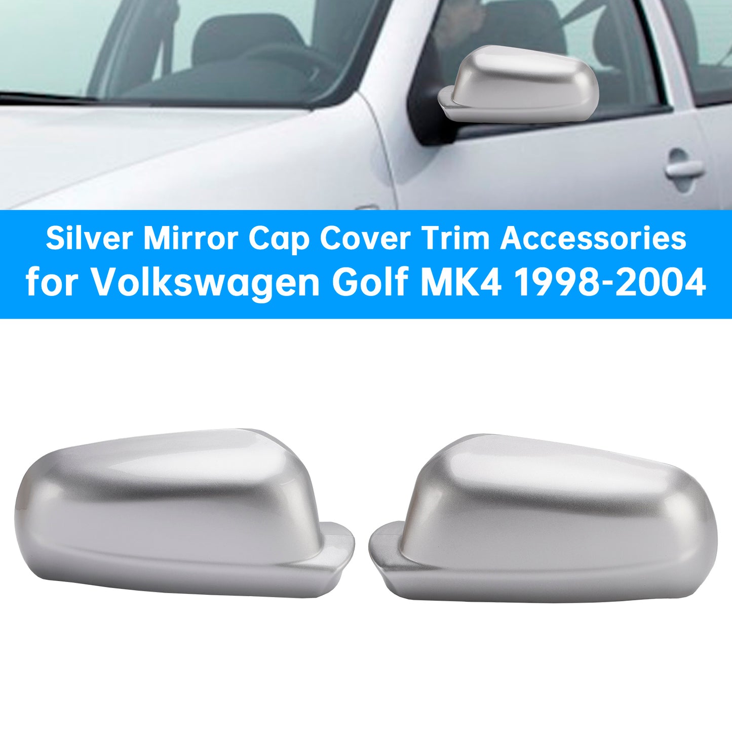 Silver Mirror Cap Cover Trim Accessories 1998-2004 Volkswagen Golf MK4