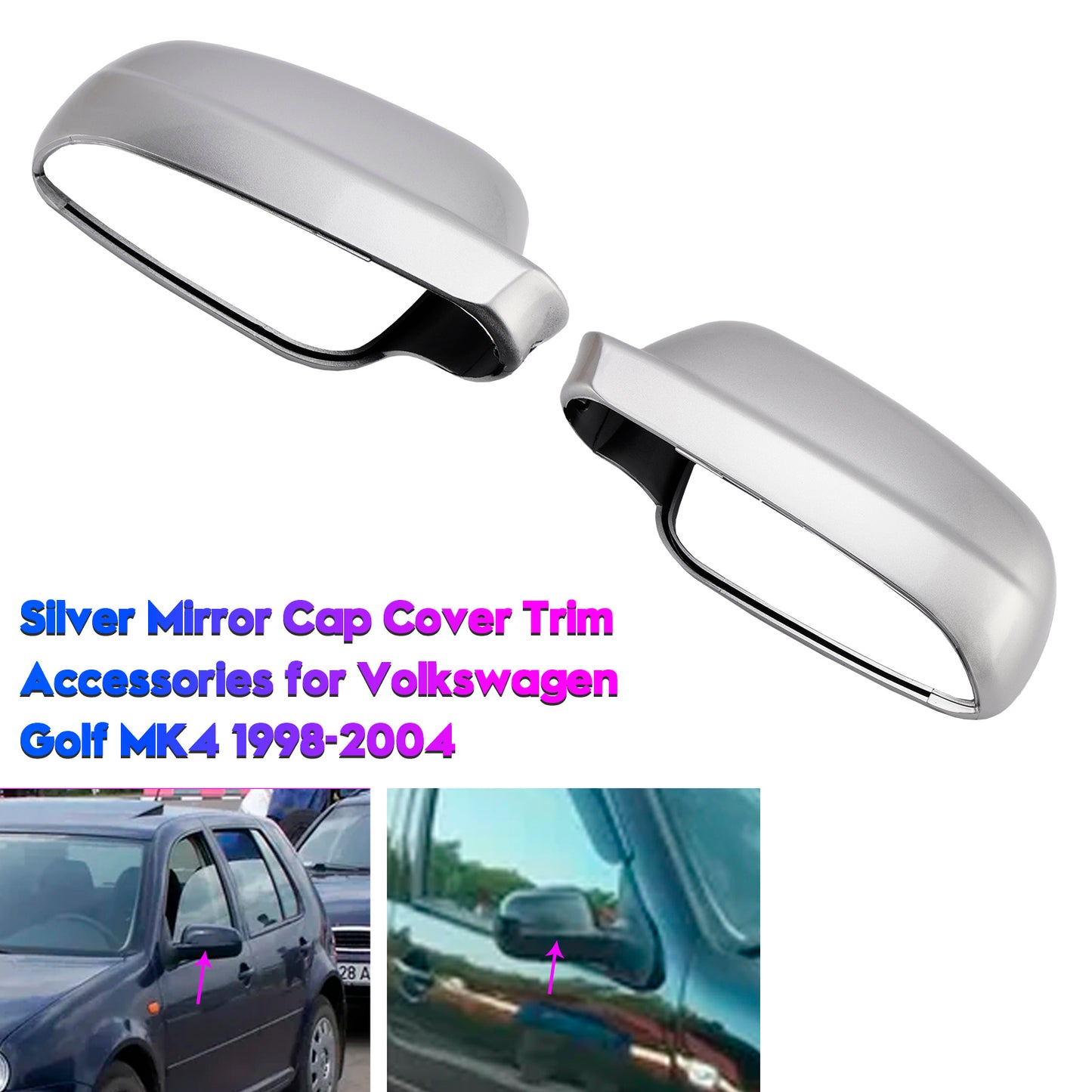 Silver Mirror Cap Cover Trim Accessories 1998-2004 Volkswagen Golf MK4