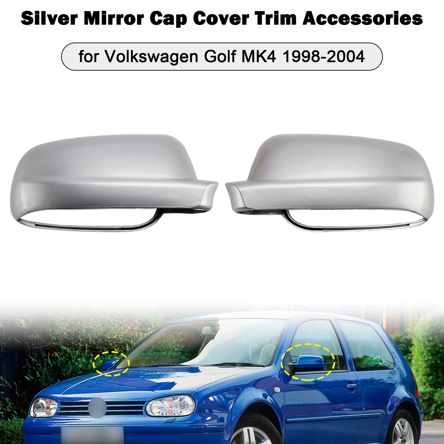 Silver Mirror Cap Cover Trim Accessories 1998-2004 Volkswagen Golf MK4