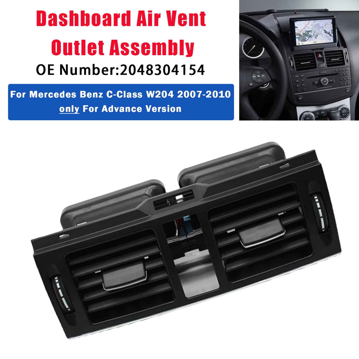 Dashboard Air Vent Outlet Benz W204 2007-2010 Advance Version 2048304154