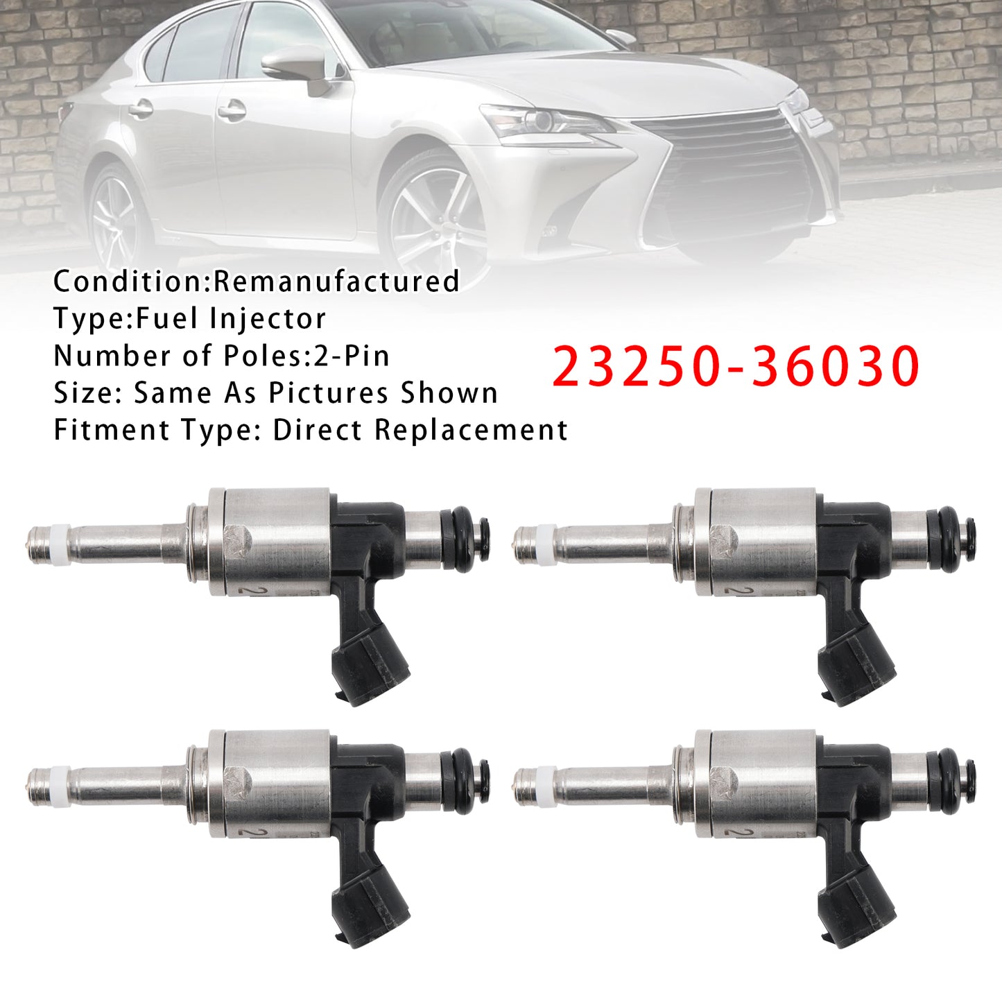 2016 Lexus RC200t 4 Cyl 2.0L 8ARFTS 8ARFTS ASC10 23250-36030 4Pcs Fuel Injector