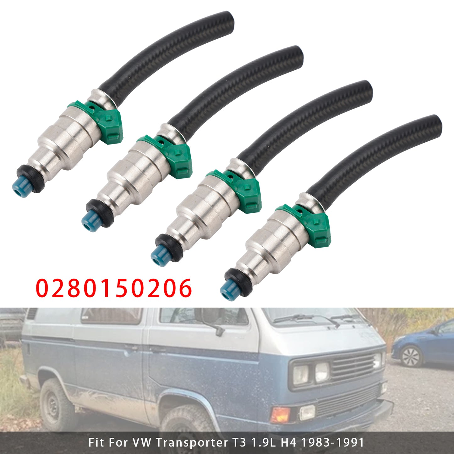 83-91 VW Vanagon Transporter T3 1.9 2.1 0280150206 4Pcs Fuel Injector