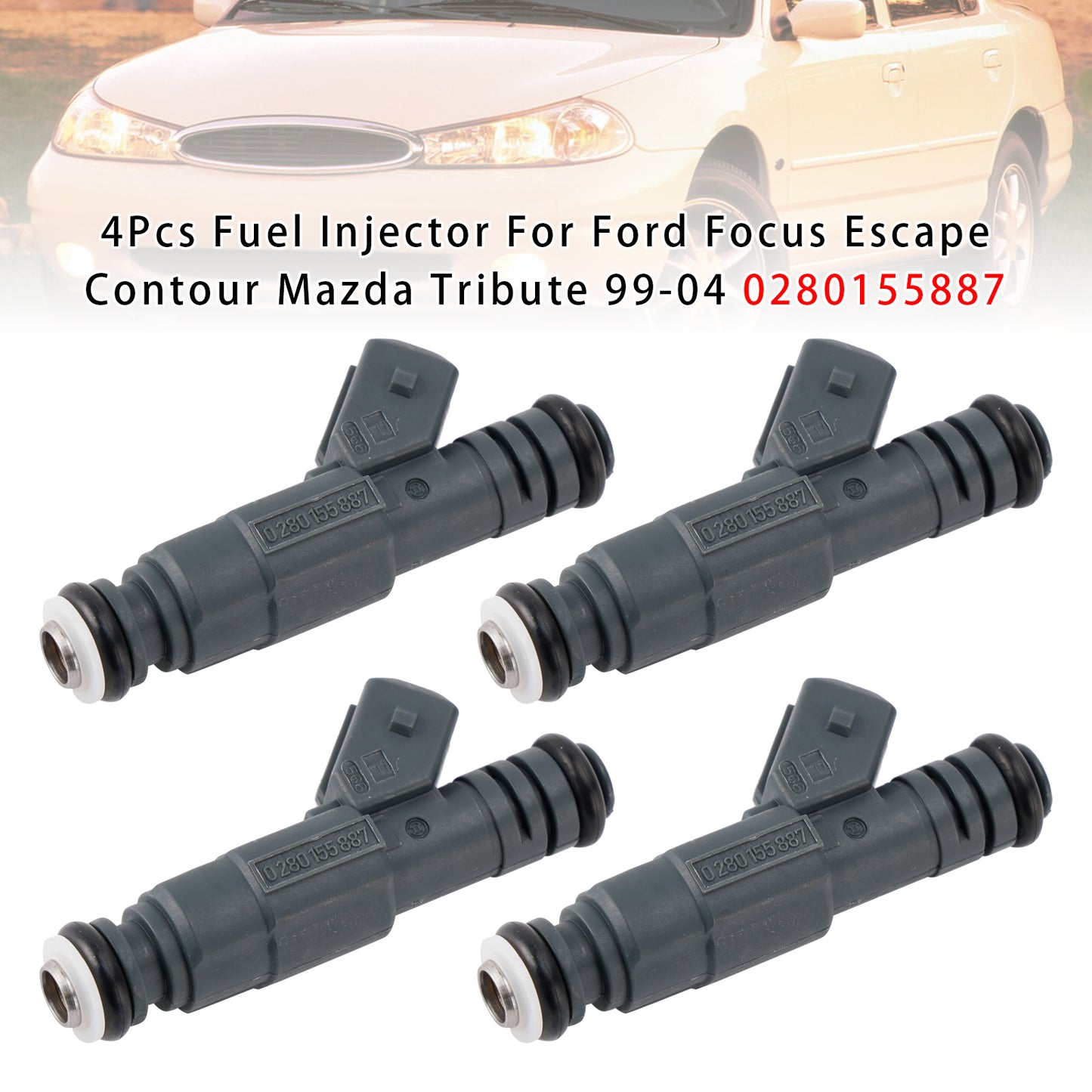 2002-2004 Ford Focus L4 2.0L (Fit SE ZTS ZTW ZX3 or ZX5 Model with DOHC (VIN: 3) Not SVT Model) 0280155887 4Pcs Fuel Injector