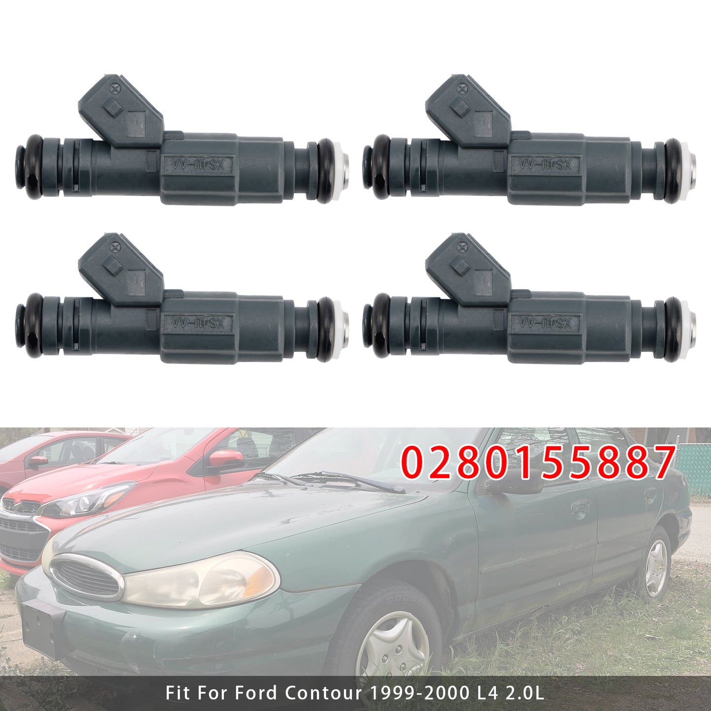 2002-2004 Ford Focus L4 2.0L (Fit SE ZTS ZTW ZX3 or ZX5 Model with DOHC (VIN: 3) Not SVT Model) 0280155887 4Pcs Fuel Injector