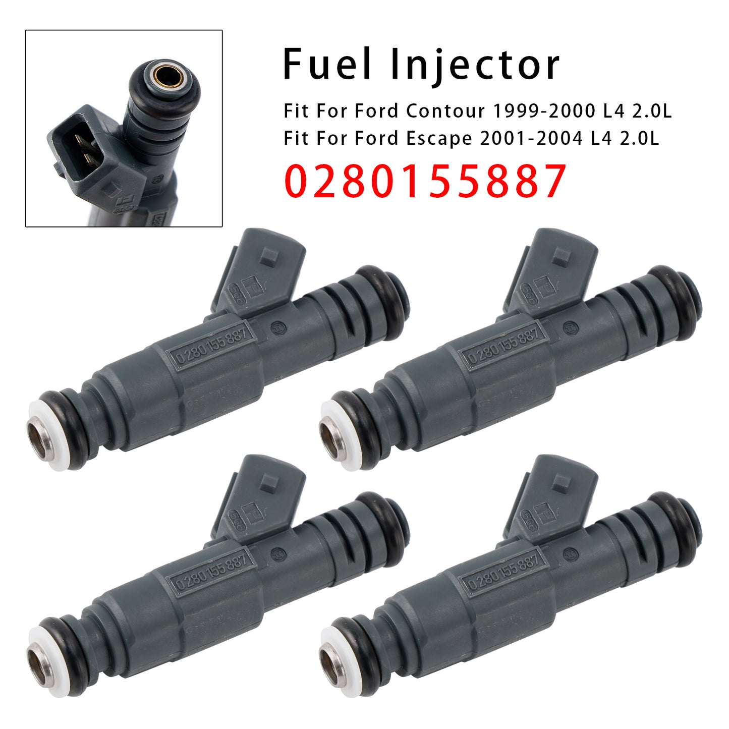 2002-2004 Ford Focus L4 2.0L (Fit SE ZTS ZTW ZX3 or ZX5 Model with DOHC (VIN: 3) Not SVT Model) 0280155887 4Pcs Fuel Injector
