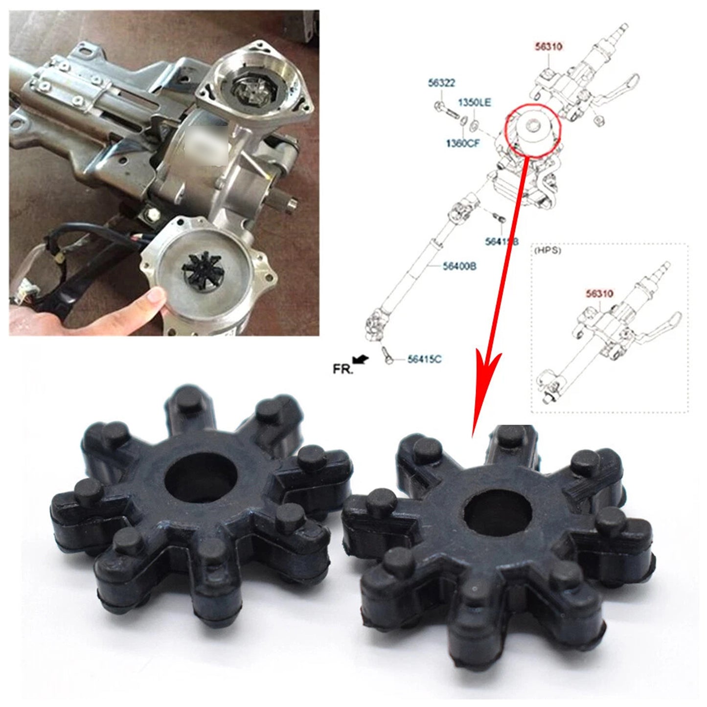 Hyundai Elantra Kia Optima 563152K000FFF 2x Flexible Steering Column Coupler