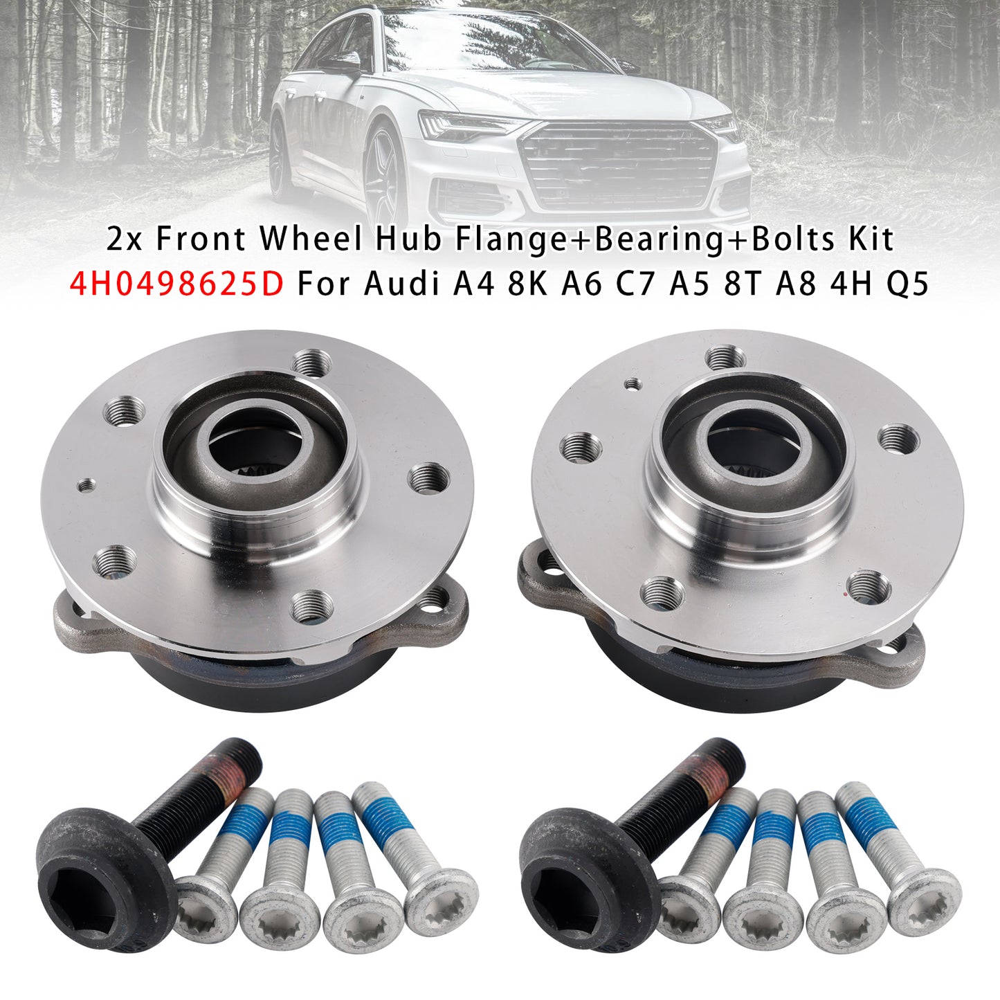 2x Front Wheel Hub Flange+Bearing+Bolts Kit Audi A4 8K A6 C7 A5 8T A8 4H Q5 4H0498625D