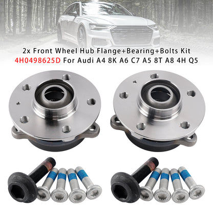 2x Front Wheel Hub Flange+Bearing+Bolts Kit Audi A4 8K A6 C7 A5 8T A8 4H Q5 4H0498625D