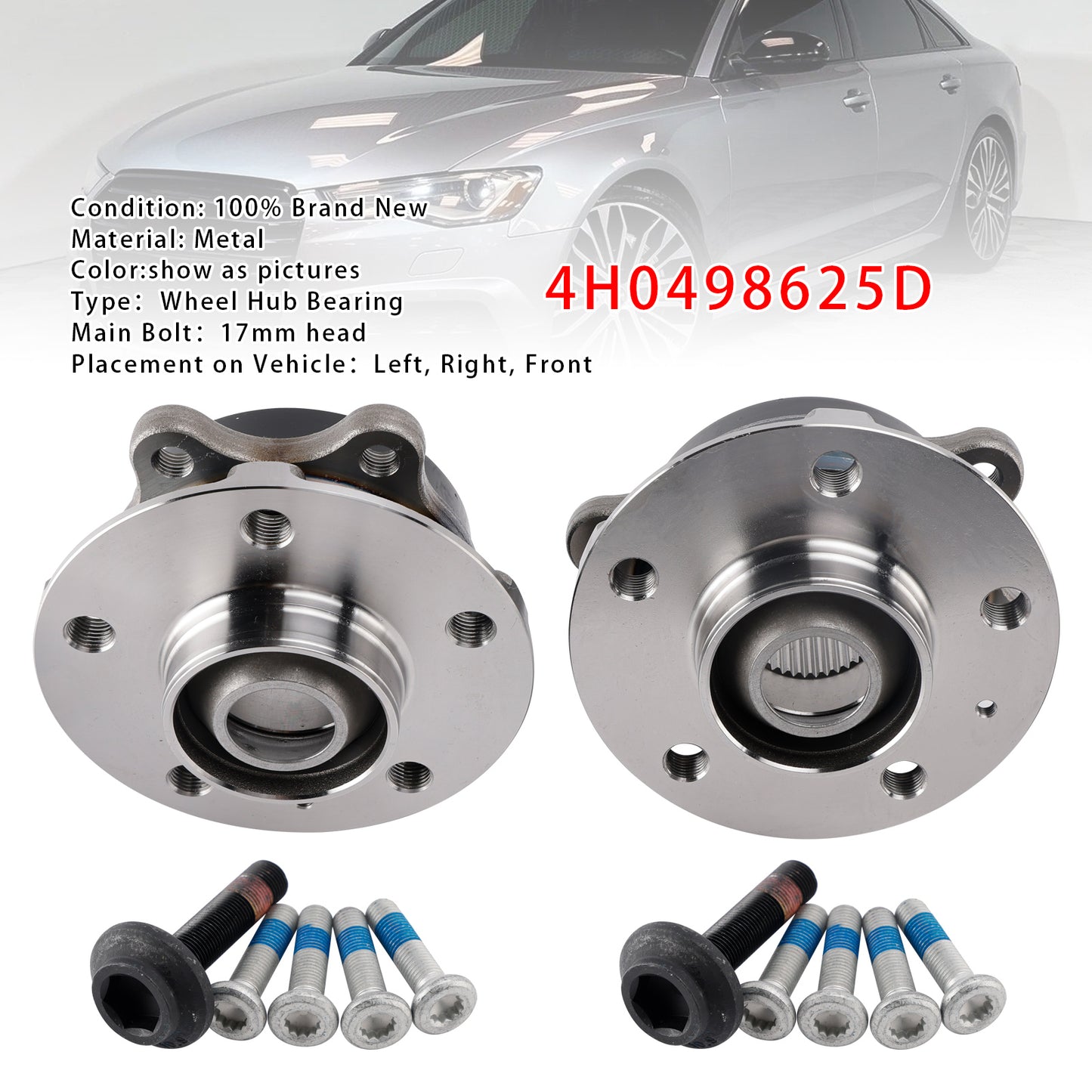 2x Front Wheel Hub Flange+Bearing+Bolts Kit Audi A4 8K A6 C7 A5 8T A8 4H Q5 4H0498625D