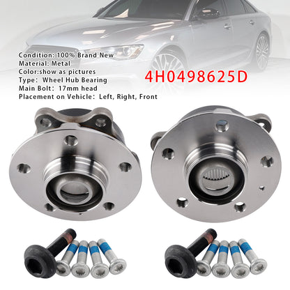 2x Front Wheel Hub Flange+Bearing+Bolts Kit Audi A4 8K A6 C7 A5 8T A8 4H Q5 4H0498625D