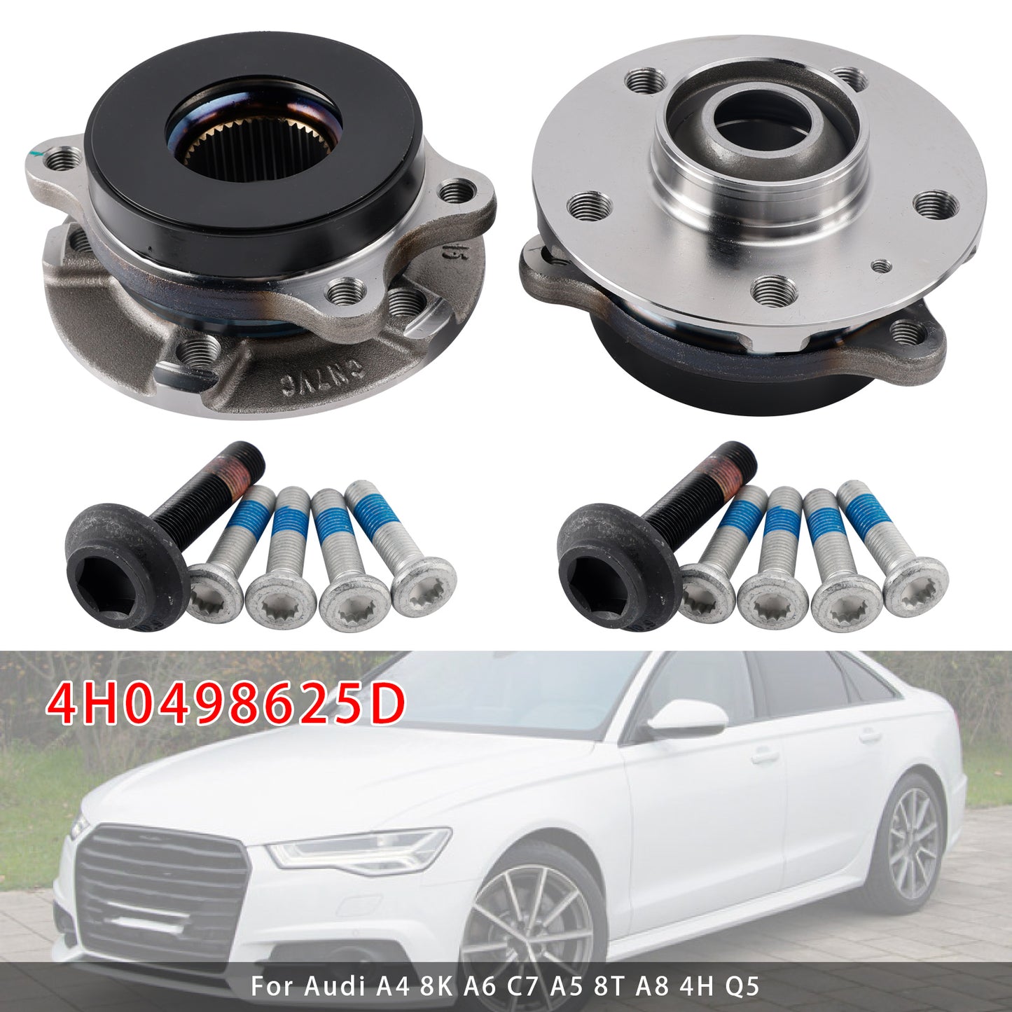 2x Front Wheel Hub Flange+Bearing+Bolts Kit Audi A4 8K A6 C7 A5 8T A8 4H Q5 4H0498625D