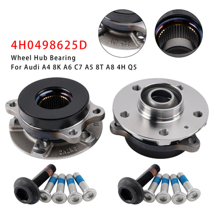 2x Front Wheel Hub Flange+Bearing+Bolts Kit Audi A4 8K A6 C7 A5 8T A8 4H Q5 4H0498625D