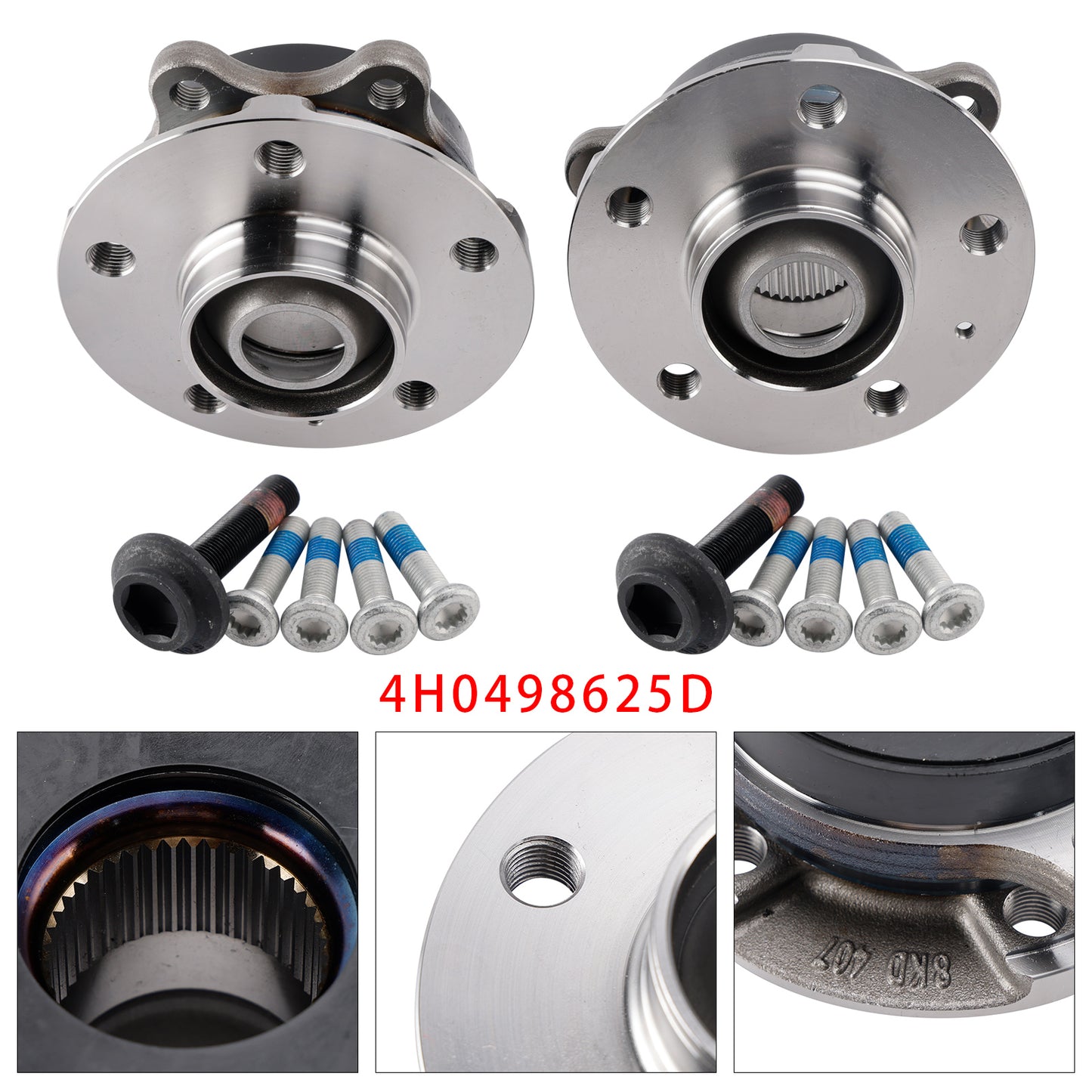2x Front Wheel Hub Flange+Bearing+Bolts Kit Audi A4 8K A6 C7 A5 8T A8 4H Q5 4H0498625D