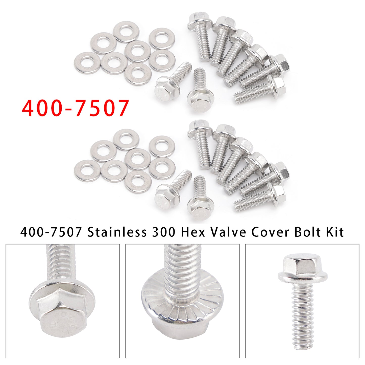 2 Pack 400-7507 Stainless 300 Hex Valve Cover Bolt Kit