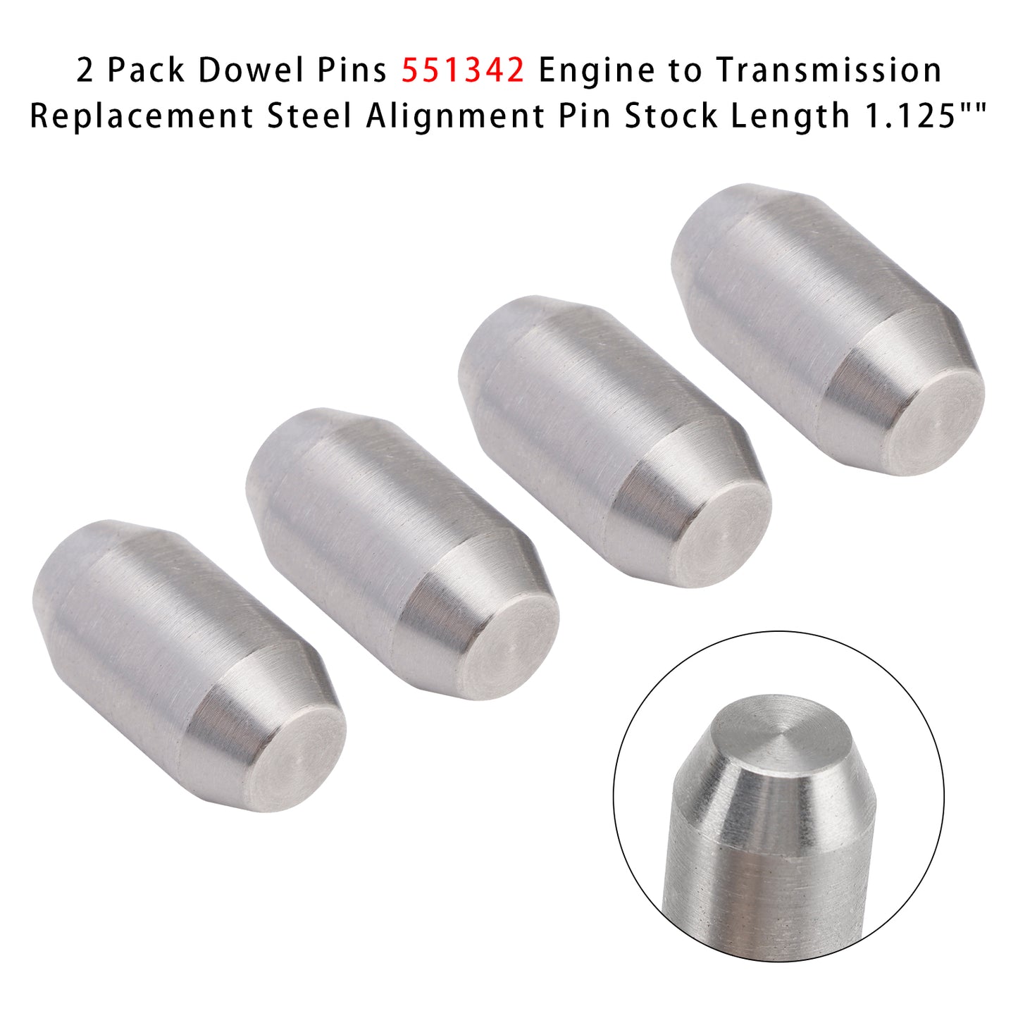 2 Pack Dowel Pins 551342 Engine to Transmission Replacement Steel Alignment Pin Stock Length 1.125"