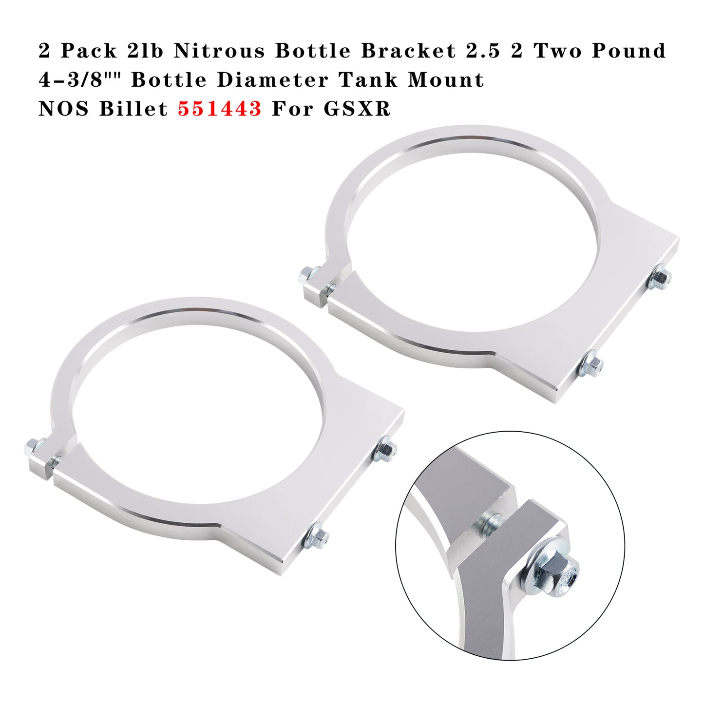 GSXR 551443 2 Pack 2lb Nitrous Bottle Bracket 2.5 2 Two Pound 4-3/8" Bottle Diameter Tank Mount NOS Billet