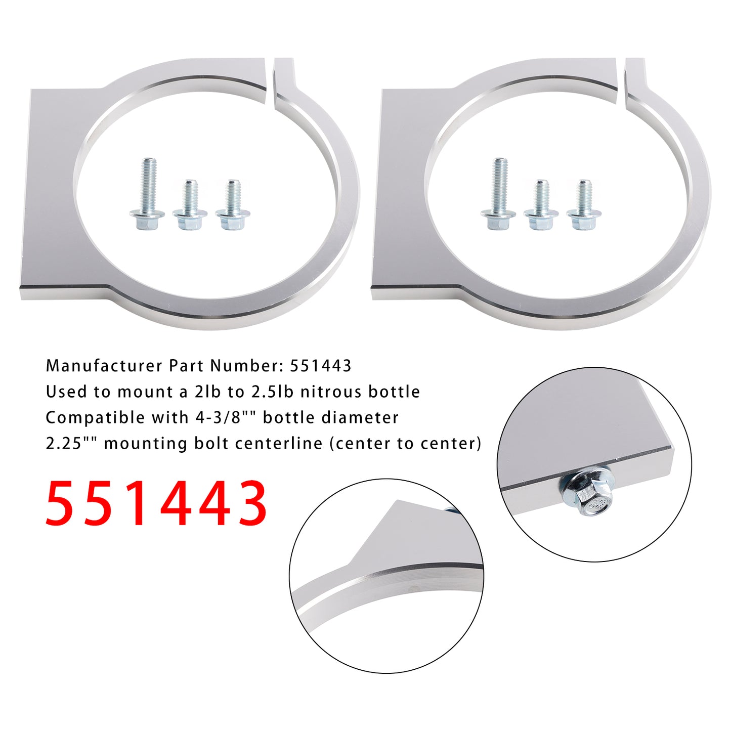 GSXR 551443 2 Pack 2lb Nitrous Bottle Bracket 2.5 2 Two Pound 4-3/8" Bottle Diameter Tank Mount NOS Billet