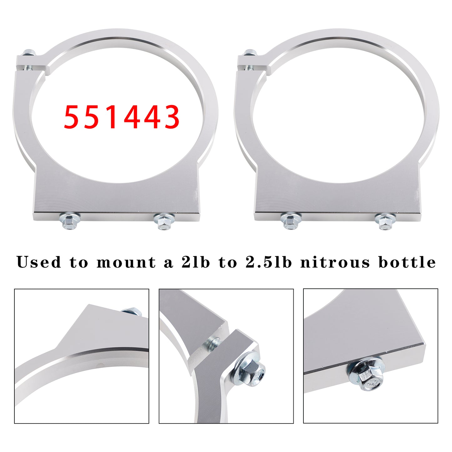 GSXR 551443 2 Pack 2lb Nitrous Bottle Bracket 2.5 2 Two Pound 4-3/8" Bottle Diameter Tank Mount NOS Billet
