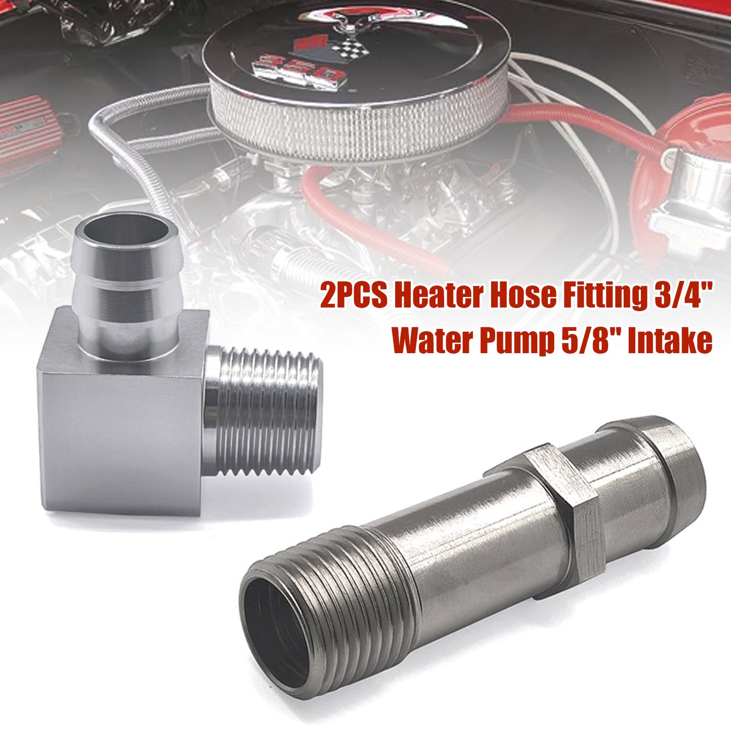 2PCS Heater Hose Fitting 3/4" Water Pump 5/8" Intake For Chevy SBC V8 Engines