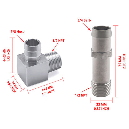 2PCS Heater Hose Fitting 3/4" Water Pump 5/8" Intake For Chevy SBC V8 Engines