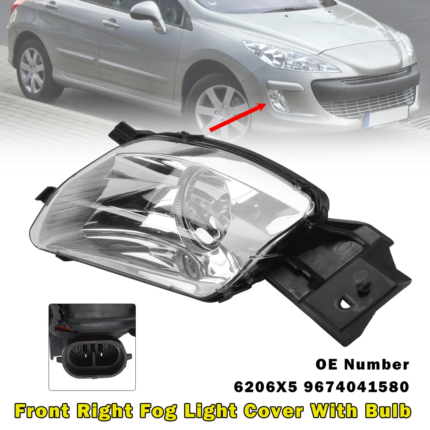 2008-2011 PEUGEOT 308 SW I Estate Van 4E 6206X5 9674041580 Front Right Fog Light Cover With Bulb
