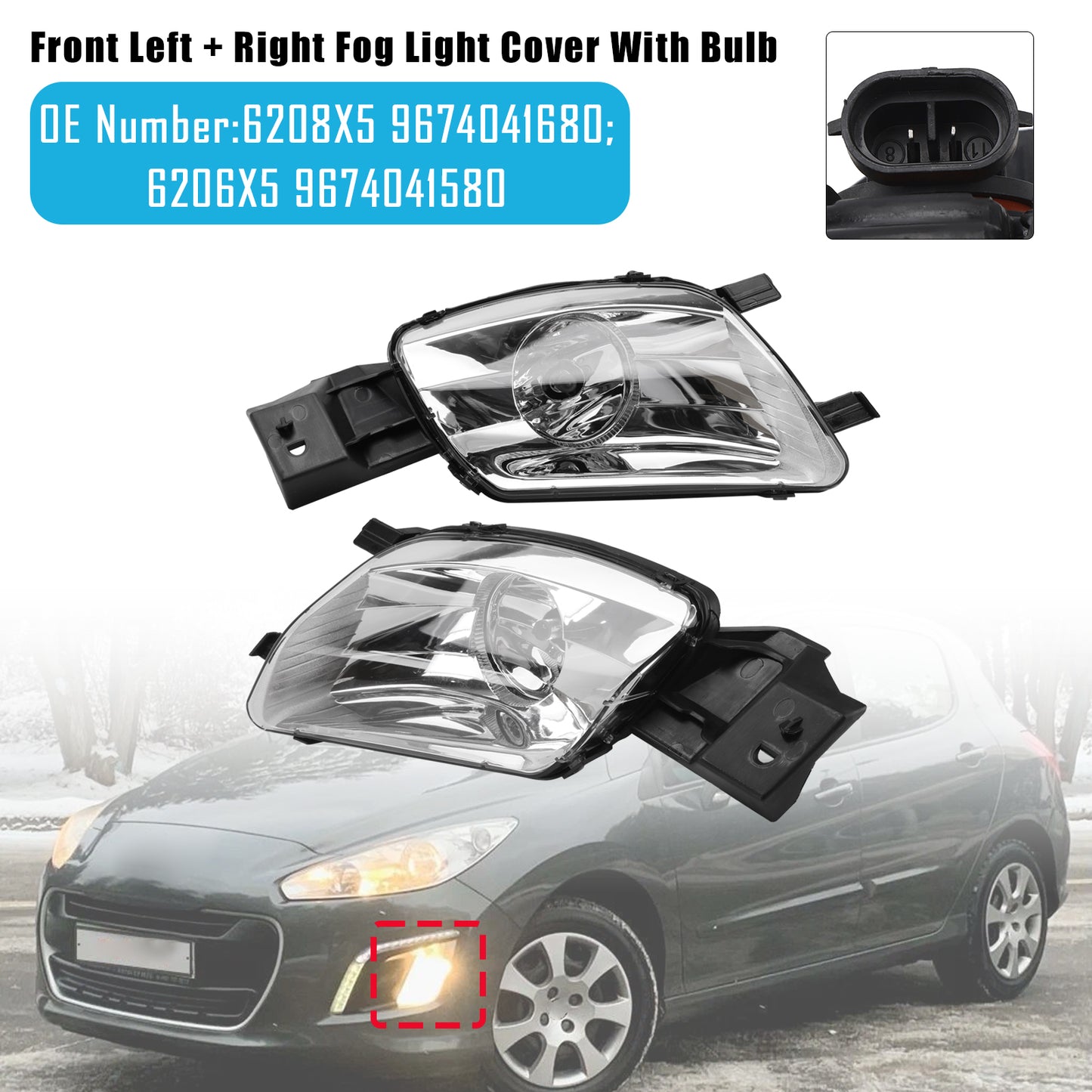 2008-2011 PEUGEOT 308 SW I Estate Van 4E 6208X5 9674041680 Front Left + Right Fog Light