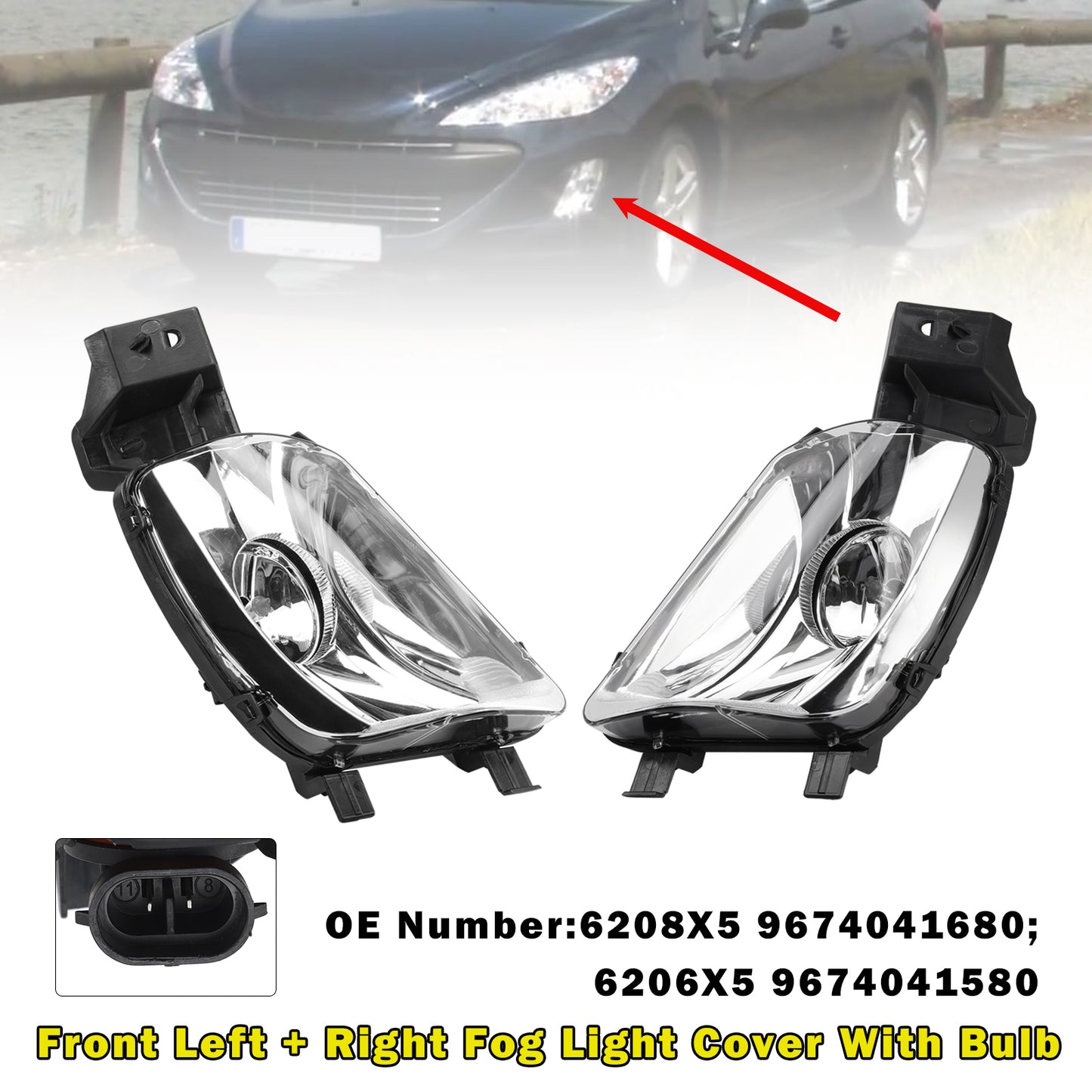 2008-2011 PEUGEOT 308 SW I Estate Van 4E 6208X5 9674041680 Front Left + Right Fog Light