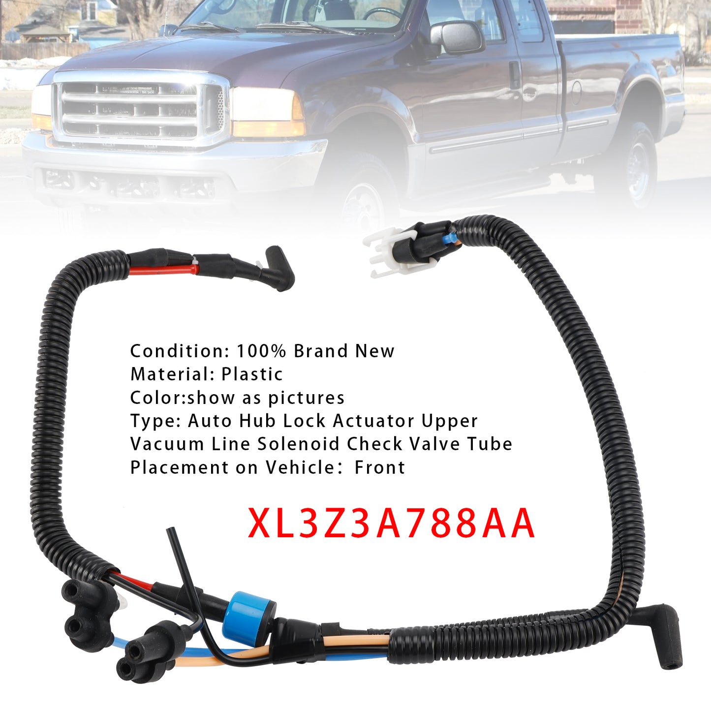 1999-2003 Ford F-150 XL3Z3A788AA Auto Hub Lock Actuator Vacuum Line Solenoid Check Valve Tube