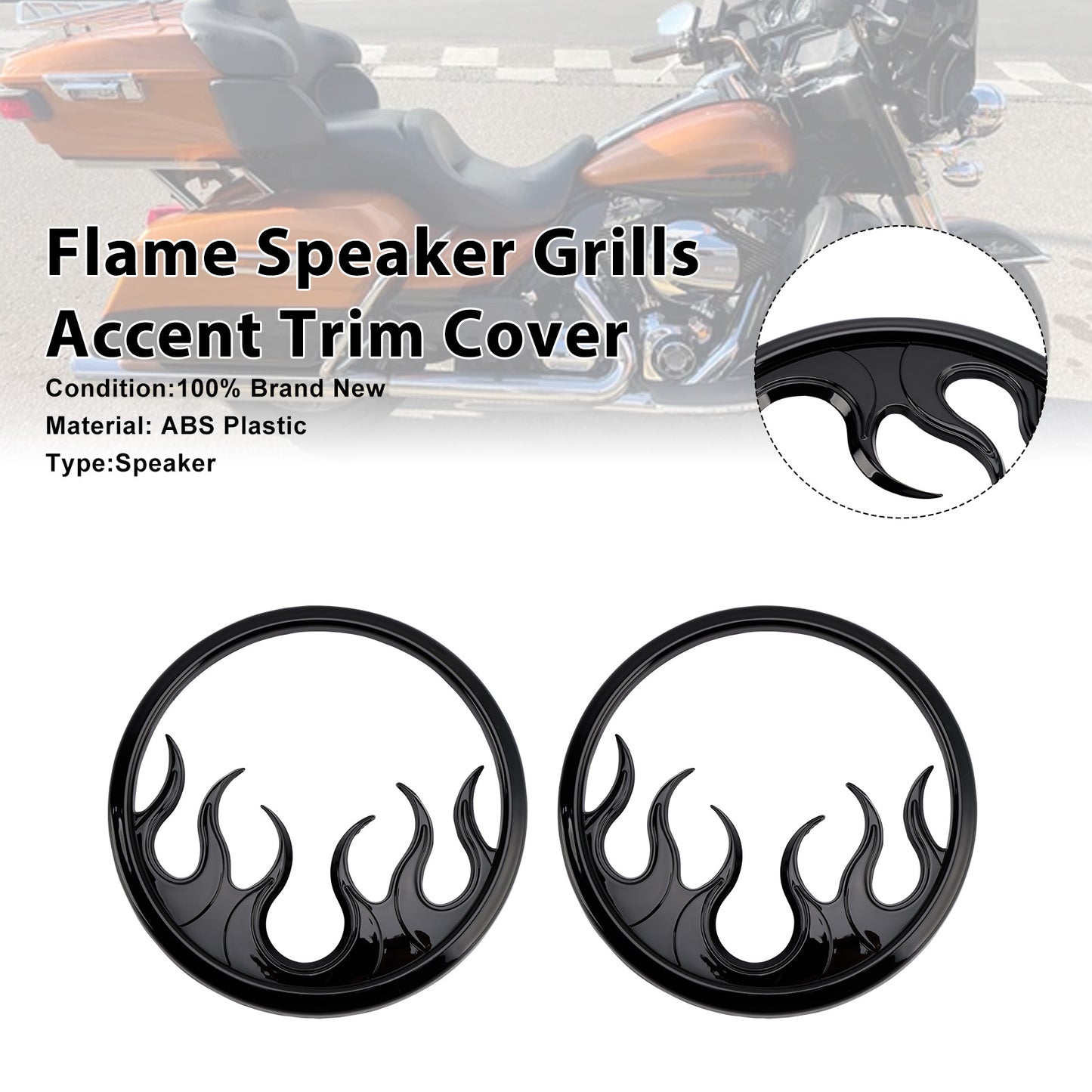 2014–2022 Harley Touring Electra Glide Ultra Classic FLHTCU Flame Speaker Grills Accent Trim Cover
