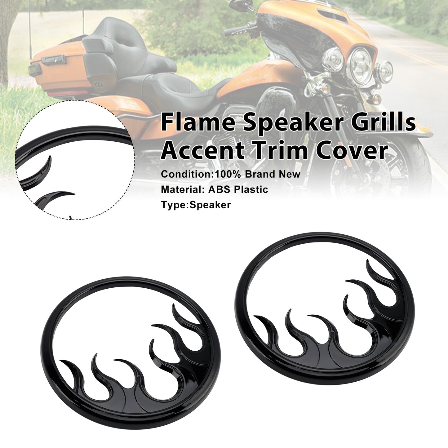 2014–2022 Harley Touring Electra Glide Ultra Classic FLHTCU Flame Speaker Grills Accent Trim Cover