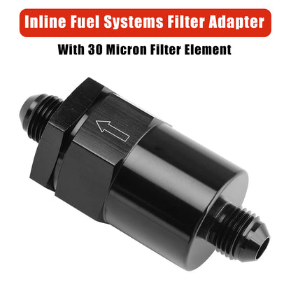AN6 Black Inline Fuel Systems Filter Adapter With 30 Micron Filter Element