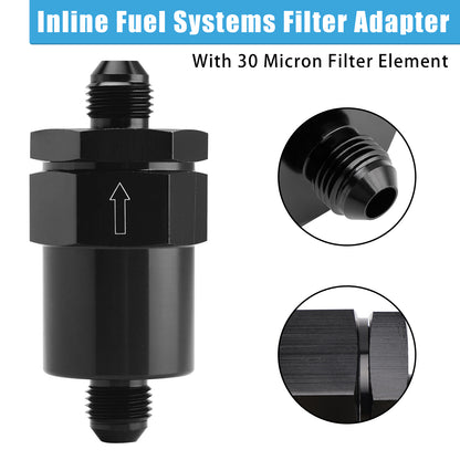 AN6 Black Inline Fuel Systems Filter Adapter With 30 Micron Filter Element