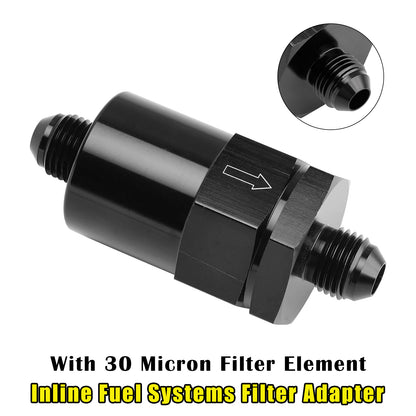 AN6 Black Inline Fuel Systems Filter Adapter With 30 Micron Filter Element