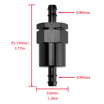 Black Inline EFI Fuel Systems Filter Adapter 3/8" Barb With 30 Micron Filter Element