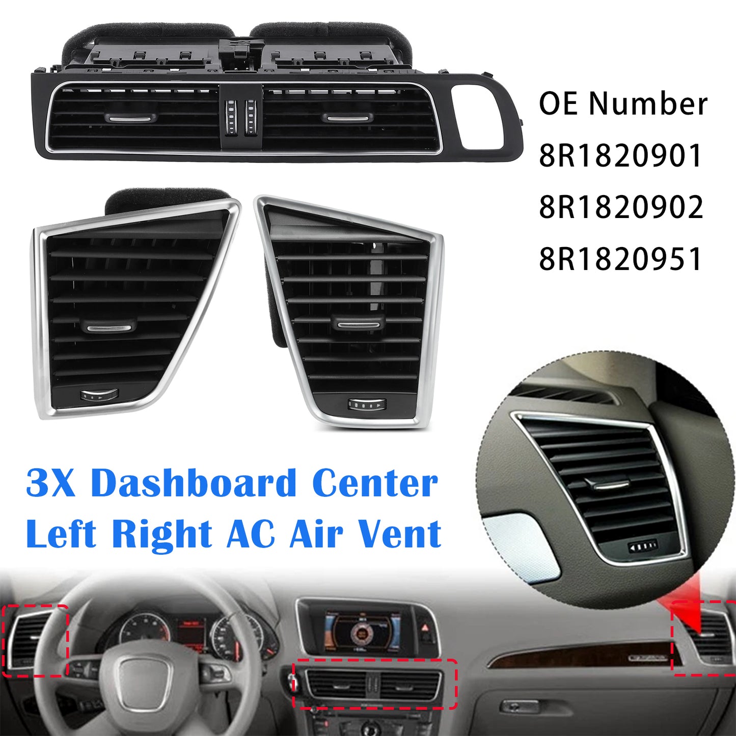 2009-2017 Audi SQ5 3.0L 8R1820901 Front Dashboard Center AC Air Vent Grille Cover Bezel