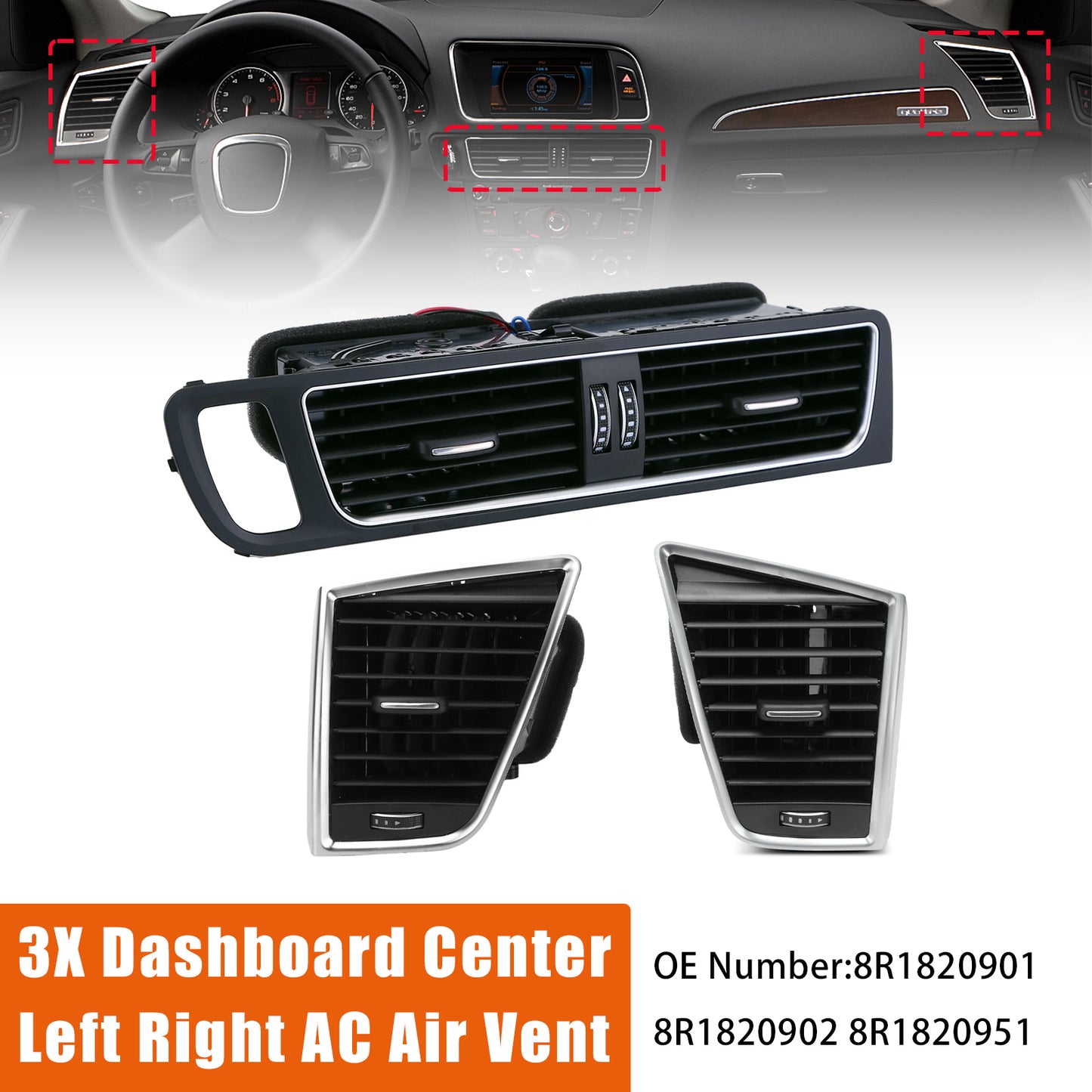 2009-2017 Audi SQ5 3.0L 8R1820901 Front Dashboard Center AC Air Vent Grille Cover Bezel