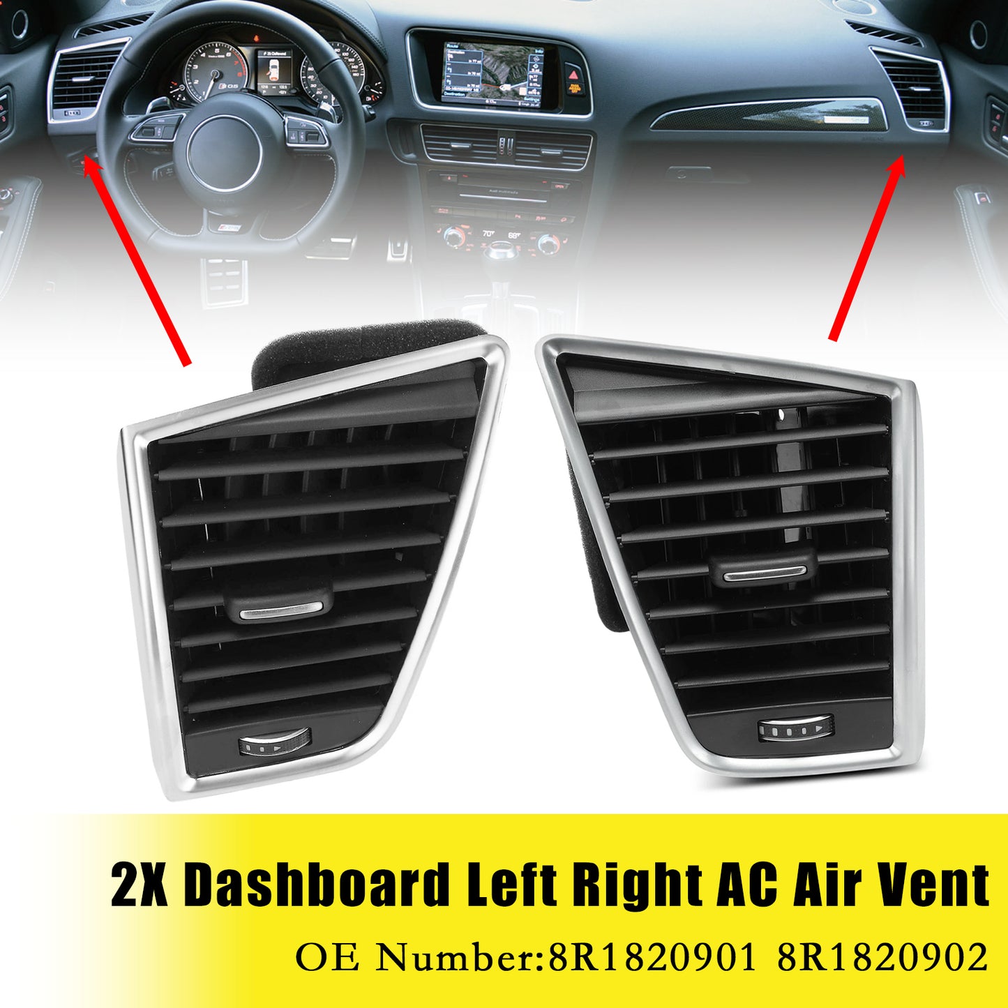 2009-2017 Audi Q5 8RB 2.0 3.0 TDI quattro 8R1820901 2PCS Left + Right Dashboard Air Vent