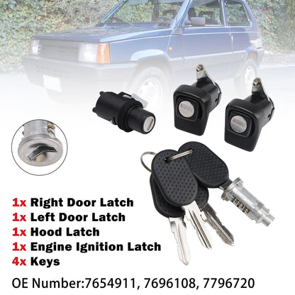 1998-2003 Fiat Panda 141 7654911 Right and Left Door Lock Kit + Bonnet + Cylinder + 4 Keys