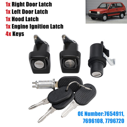 1998-2003 Fiat Panda 141 7654911 Right and Left Door Lock Kit + Bonnet + Cylinder + 4 Keys