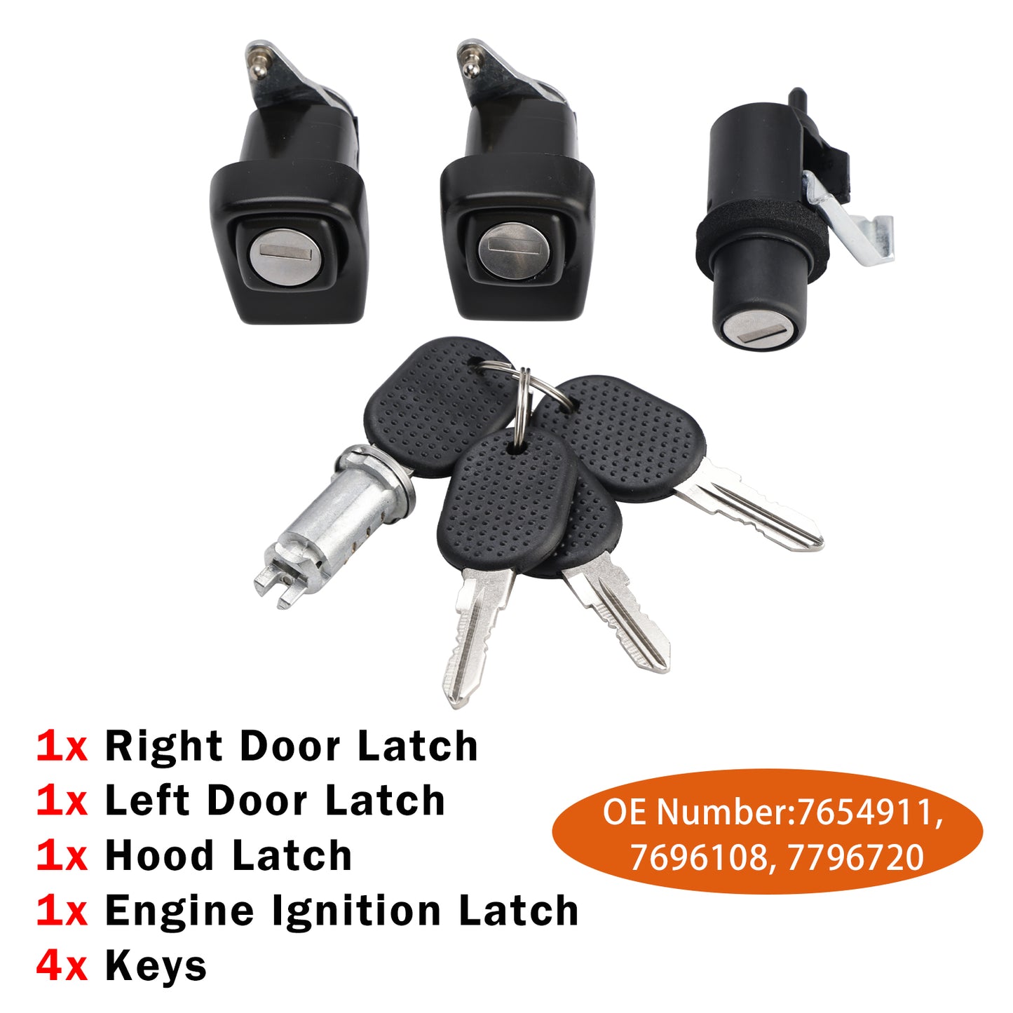 1998-2003 Fiat Panda 141 7654911 Right and Left Door Lock Kit + Bonnet + Cylinder + 4 Keys