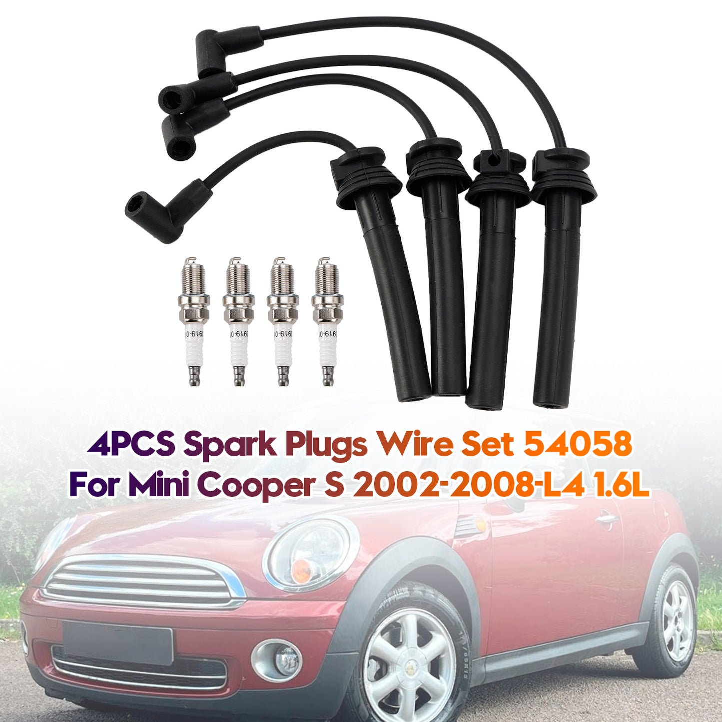 2002-2008 Mini Cooper S -L4 1.6L 54058 4PCS Spark Plugs Wire Set