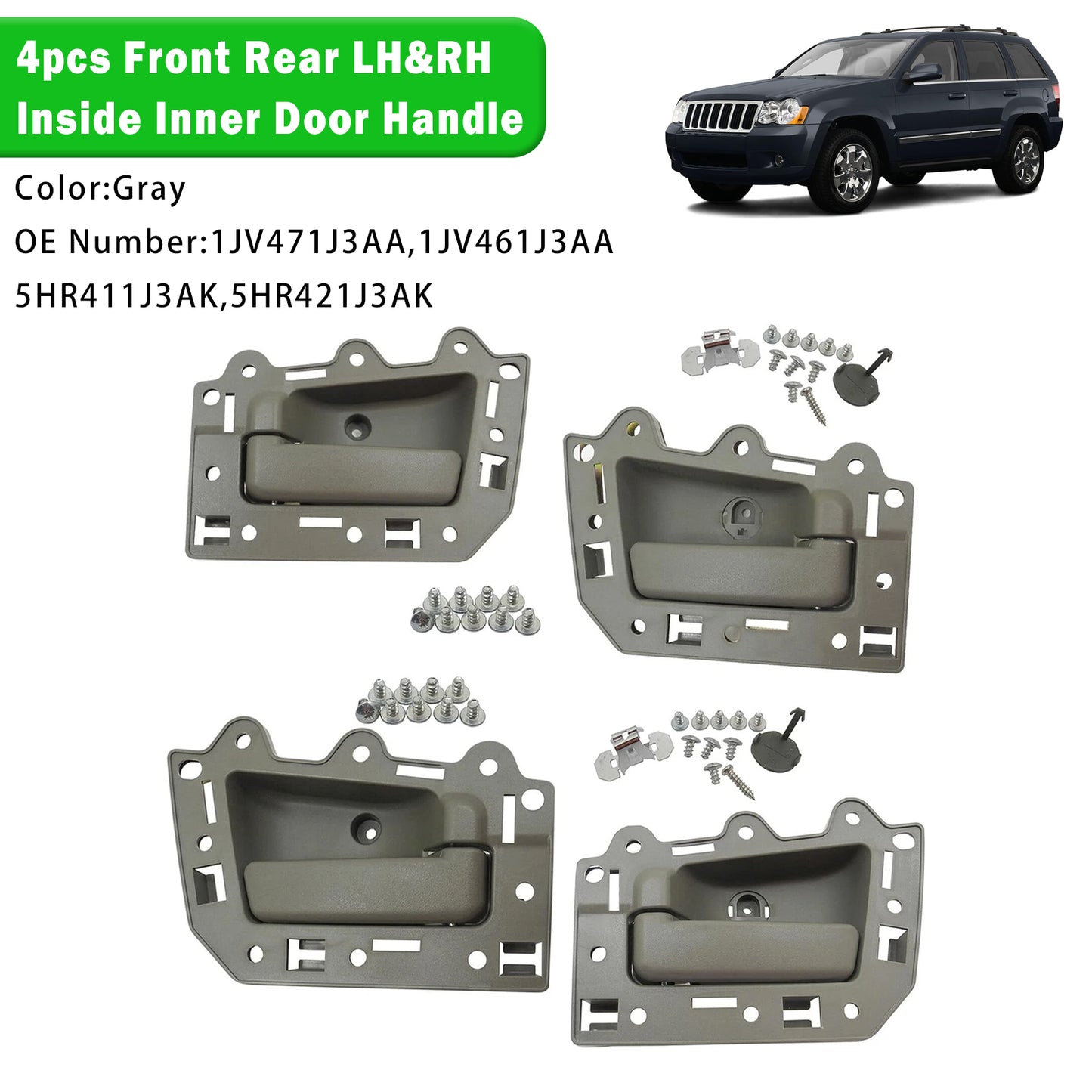 4pcs Front Rear LH&RH Inside Inner Door Handle Gray 2005-2011 Jeep Grand Cherokee