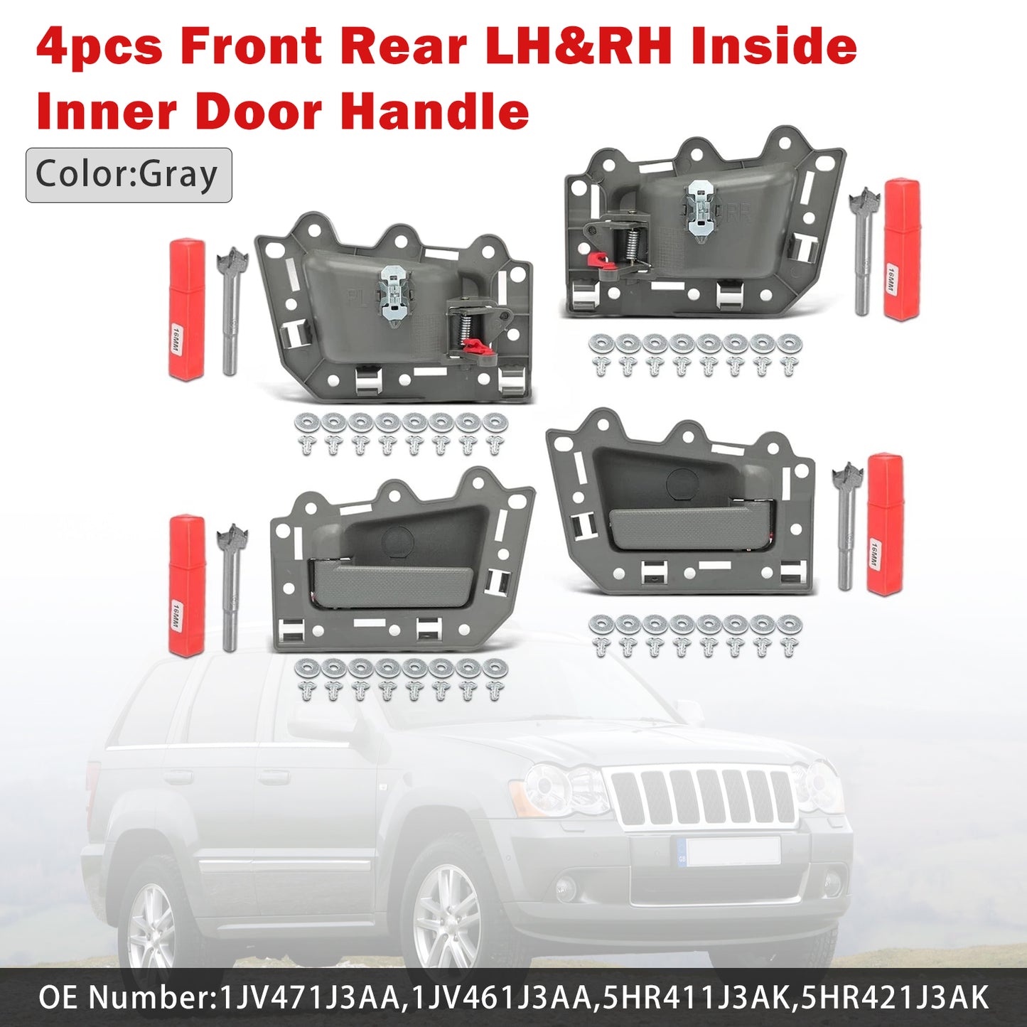 4pcs Front Rear LH&RH Inside Inner Door Handle Gray 2005-2011 Jeep Grand Cherokee
