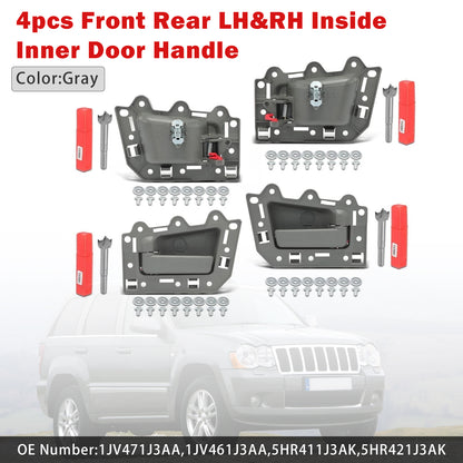 4pcs Front Rear LH&RH Inside Inner Door Handle Gray 2005-2011 Jeep Grand Cherokee