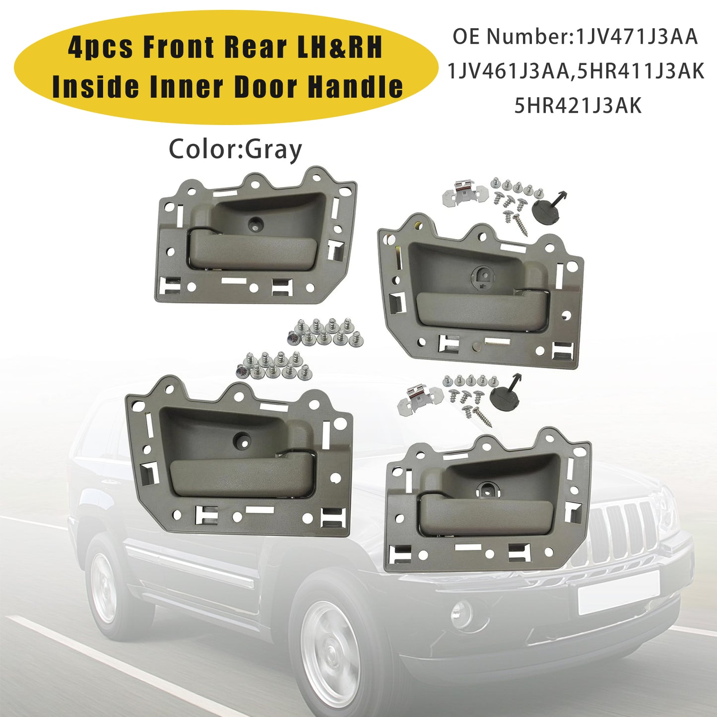 4pcs Front Rear LH&RH Inside Inner Door Handle Gray 2005-2011 Jeep Grand Cherokee